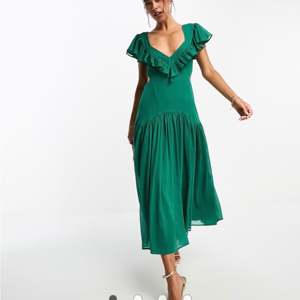 ASOS Emerald Green Ruffle Midi Dress
